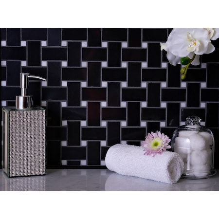 Apollo Tile Sample, Black Basket Weave With White Dots 12"x12" Marble Mosaic Tile APLTX99B30PEC54 Sample